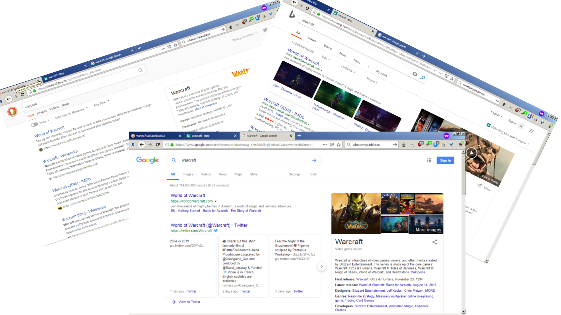 Warcraft results in other browsers